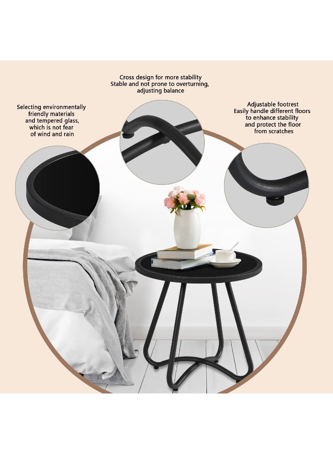 YIYAN Indoor-Outdoor Round Side Table, Waterproof Metal Patio End Table for Balcony, Living Room & Garden, Black - Image 5